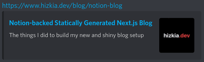 Screenshot of a Discord embed showing one of my blog posts