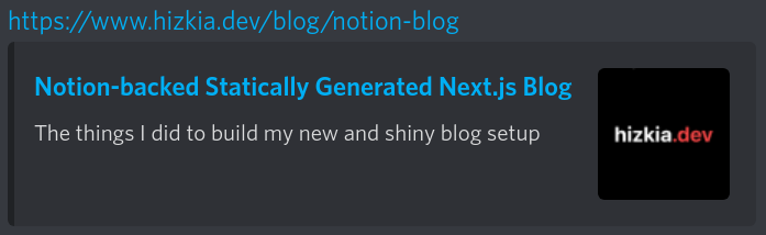 Screenshot of a Discord embed showing one of my blog posts